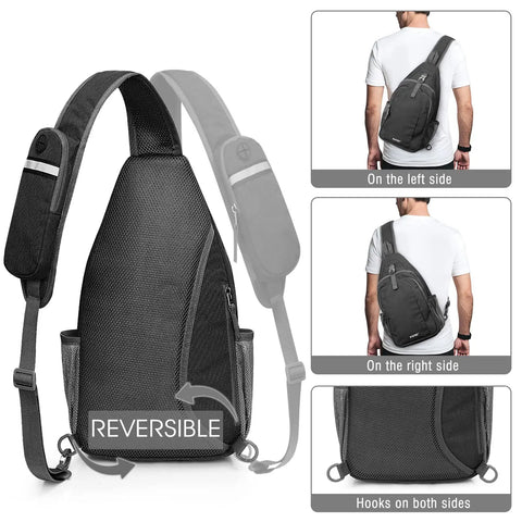 RFID Blocking Sling Bag Crossbody Backpack For Hiking And Travel, Lightweight Daypack with reversible design and hooks.
