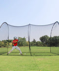 20 Ft Freestanding Batting Cage Backyard Baseball And Softball Practice With Portable Hitting Net And Frame Easy Setup Durable 5 Ply Net And 14mm Fiberglass Poles For Batting And Pitching Drills in outdoor field with person