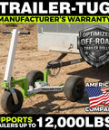 Monster Tug Off-Road Trailer Dolly Moves Boat, RV, Or Utility Trailer With Ease On Sand, Dirt, Gravel, Concrete Hard Surfaces Heavy Metal Frame Manual Mover No Motor Needed Adjustable Ball Mount For Any Tow on sandy ground with trailer.