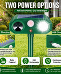 4 Pack Ultrasonic Outdoor Animal Deterrents With Solar Power Motion Sensor IP65 Waterproof Flashing Light in green garden stake