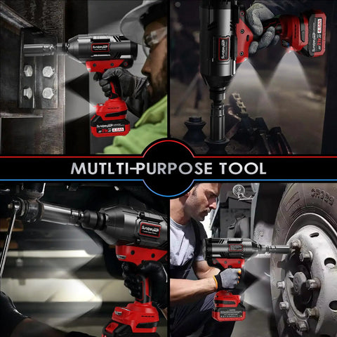 Cordless Impact Wrench With Brushless Motor Delivers Up To 1600 Foot Pounds Of Torque shown in car repair and workshop use