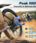 Cyclist riding Peak 500W Electric Bike For Adults With Removable Battery 20 MPH City Commuter Cruise on dirt path