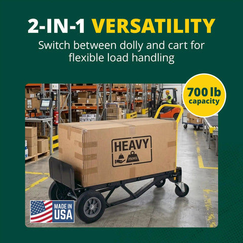 Nylon Dolly Hand Truck With Solid Rubber Tires, Lightweight 700 Lb Capacity, Black Convertible Cart in warehouse