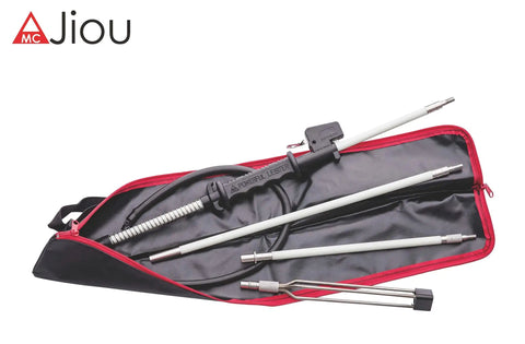 Travel-Ready Glass-Fiber Hawaiian Sling With 3-Piece Modular Poles disassembled in carry bag, visible harpoon head and extensions.