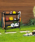 Heavy Duty Basketball Storage Rack With 3 Shelves And Rolling Wheels Beast Steel Stand organizing sports equipment outdoors