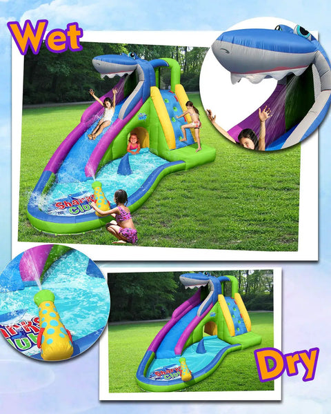 Shark Themed Inflatable Water Slide With Bounce House For Wet And Dry Play In The Backyard Epic Splash Time Playground