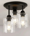 Semi Flush Mount Ceiling Light Fixture With Seeded Glass Shades, 3 Lights, Vintage Oil Rubbed Bronze Finish, mounted view