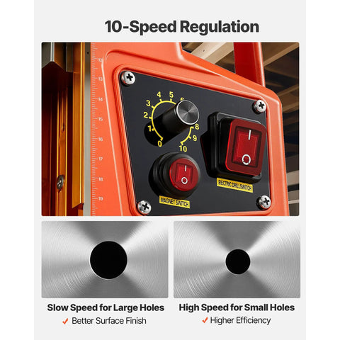 Detail of Heavy Duty 1400W Magnetic Drill Press's 10-speed control panel for precision hole drilling.