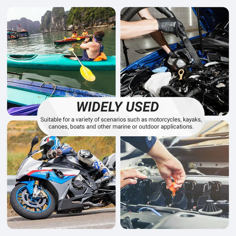 Heavy Duty Rubber Well Nuts With Solid Brass Sleeve Inserts, 1/4 20 X 3/4 Inch Length, 40 Pack, in use with motorcycles and kayaks.