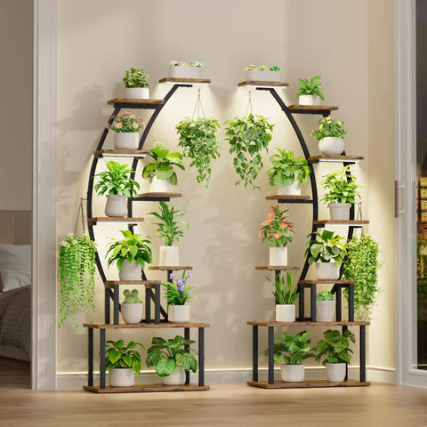 Tall Indoor Plant Stand With Triple Full Spectrum Grow Lights 63 Inch Lighted Wooden Flower Shelf For Thriving Houseplants And Absolutely Hella Slick Home Garden Setup To Keep Things Fresh