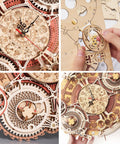 Dope 3D Wooden Puzzle Clock Kit For Adults Hands On Zodiac Wall Clock Project, close-up of assembly and zodiac face details.