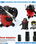 Universal Shop Vac Attachment Kit With 2-1/2 Inch, 1-7/8 Inch, And 1-1/4 Inch Adapters For Auto Detailing, Upholstery, And Carpet Cleaning