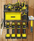 Beast Mode Power Tool Organizer Wall Mount For Garage with 3 adjustable metal shelves, cordless drill holder, hammer organizer