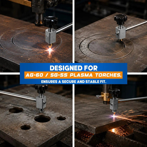 Pro Grade Plasma Cutter Circle Cutting Guide Kit For AG 60 SG 55 Adjustable Compass Roller Torch Attachment in use on metal