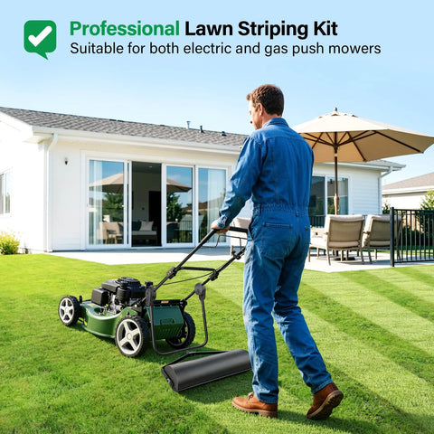 Universal Lawn Stripe Kit For Push Walk Behind Mowers With Heavy Duty Roller And Adjustable Bracket, man mowing lawn