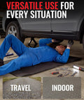 Creeper Rolling Mat Pro Grade 60 Inch By 28 Inch Portable Car Repair Mat in use with mechanic under vehicle for low clearance work