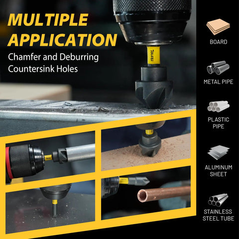 Five Piece Countersink Drill Bit Set With 82 Degree Five Flute Design Nitride Coated High Speed Steel used on various materials