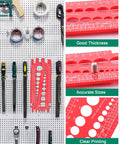 Quick Bolt Sizer Tool for Nuts and Bolts, Metric and SAE Gauge shown on a tool board, highlighting easy read size and thread gauge features