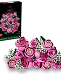 Botanicals Pink Rose Bouquet Buildable Flowers Set For Adults 18 Plus Gift For Her Home Office Decor Shelf Or Room Display Cool DIY Flower Arrangement 10374, 789-piece LEGO brick bouquet box and assembled pink roses