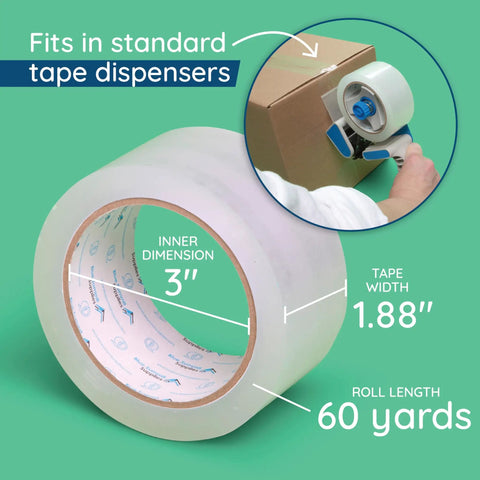 Clear Packing Tape Refills Bulk 12 Pack Heavy Duty 2 Inch Wide Packaging Tape Rolls for Moving Boxes and Shipping Sealing 2.7 Mil Thick