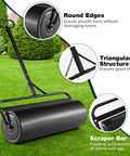 Tow Behind And Manual Lawn Roller 30 Gallon Water Filled Steel Sod Roller with Push Pull Handle on grassy lawn