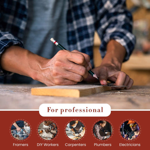 Person marking wood with pencil, suitable for framers, DIY workers, carpenters, plumbers, and electricians