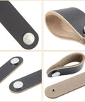 Six Piece Leather Furniture Handles Set For Drawers And Cabinets 5.6 Inch Leather Drawer Pulls With Screws, close-up view