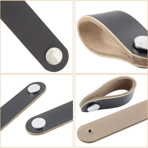 Six Piece Leather Furniture Handles Set For Drawers And Cabinets 5.6 Inch Leather Drawer Pulls With Screws, close-up view