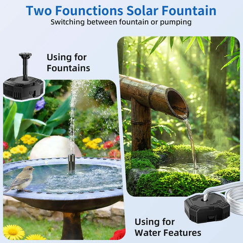 Solar Pond Filter With Fountain Pump Kit For Bird Bath And Garden, 4W Solar Powered Water Pump with dual function setup