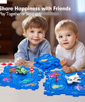 Puzzle Racer Kid Friendly Cars Track Set For Ages 3 To 5 Large 12 Piece Puzzle with kids playing in background
