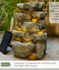 Solar Water Fountain Outdoor Garden 19.3 Inch Cascading Stone Design Five Tier Rock Feature Waterfalls With LED Lights