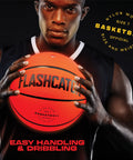 Light Up Basketball Glow In The Dark LED Night Play For Outdoor Courts held by player, size 7, nylon wound for easy handling.