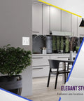 2 Gang White Decorator And Toggle Wall Plate Set in modern kitchen setting, unbreakable polycarbonate construction, standard size.
