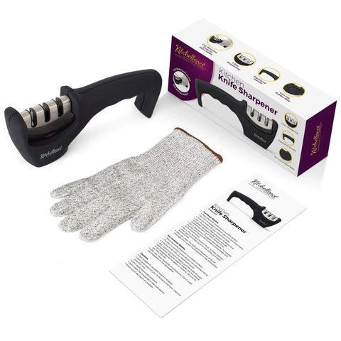 4 In 1 Kitchen Knife Sharpener Kit With A 3 Stage System To Repair Restore And Polish Blades Plus A Cut Resistant Glove For Safer Pro Grade Kitchen Prep