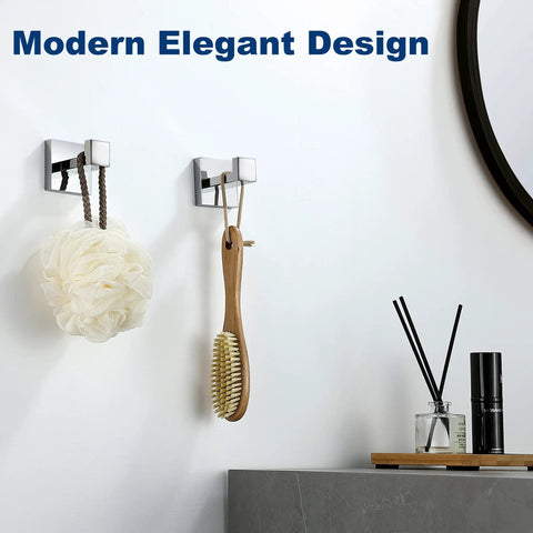 Heavy Duty Built Tough Stainless Steel Towel Hooks 4 Pack Chrome Polished Square Wall Mount Hangers For Bathrooms And Kitchens SUS304 Rust Resistant
