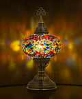 Moroccan Turkish Mosaic Glass Lamp For Bedside And Desk, Vintage Style Light With Colorful Glass Beads, E12 Socket, Brass Base