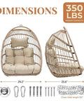 All-Weather Hanging Egg Chair No Stand With 350 Lb Capacity, Durable Wicker Hammock Seat with Cushions, Side and Front Views