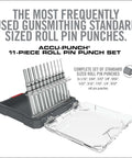 Image of Accu Punch 11 Piece Roll Pin Punch Set with Nickel Plated Steel Punches in 3-position storage case, front view.