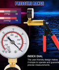 2 In 1 Handheld Vacuum Pump Brake Bleeder Kit For Motorcycle With Vacuum Gauge And 0 To 30 In Hg Range For Precise Brake Bleeding Auto Diagnostics Includes Adapters And Quick Connect Fittings, gauge close-up
