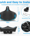 Oversized Bike Seat For Men And Women, Extra Wide Cushion and Wing Padding, 12x14x4.7 inches, with installation tools included.