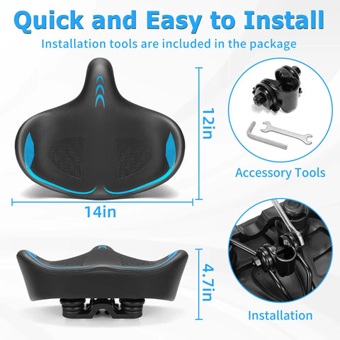 Oversized Bike Seat For Men And Women, Extra Wide Cushion With Wing Padding, Large Replacement Saddle For Peloton And Stationary Bikes, Ebike, 