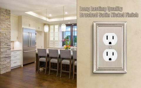 Sunken Pearls Beaded Heavy Duty Decorative Wall Plate And Switch Cover Satin Nickel Finish 3 Pack Single Duplex Includes Matching Screws Built Tough Zinc Alloy in kitchen