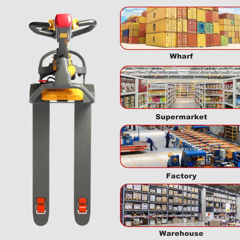Heavy Duty Electric Pallet Jack Loader With 3300 Lbs Capacity, Zero Maintenance Brushless Motor, And Powerful 48V Battery for warehouse use.