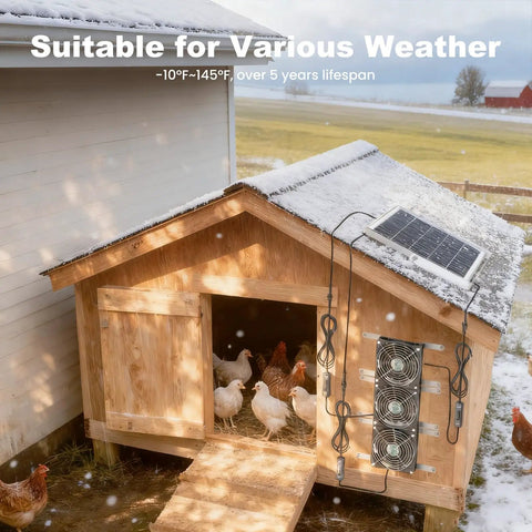 Solar Powered Chicken Coop Fan Kit 25W Outdoor Exhaust And Intake Fans With Waterproof Design For Greenhouses, Sheds, And Outdoor Spaces, Delivers Strong Airflow For Fresh, Cool Ventilation
