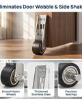 Built Tough Vertical Track Roller Wheels For Barn Doors And Cabinets Zero Wiggle Bottom Slide Guides With Rubber Treads close-up of smooth nylon wheel and bracket.