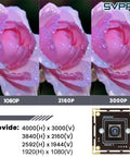 12MP Auto Focus USB Camera Module For PC And Laptop With 4K 30fps And 1080P 60fps UVC USB Two Point Zero Webcam Board Great For Streaming And Vid Calls Industrial Machine Vision IMX362 Sensor PDAF, showing rose image quality comparisons at different resolutions.