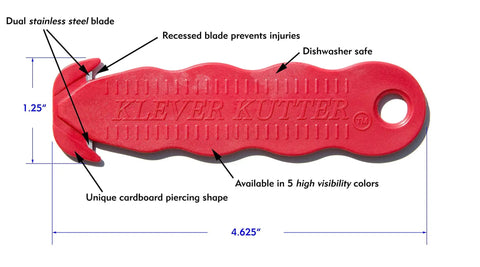 Stainless Steel Package Opener Safety Utility Cutter Five Pack Assorted Colors For Home Office And Garage One Hand Easy Box Cutter With Curved Blade For Safer Faster Seal Opening And Durable Everyday Use, red 4.625-inch opener