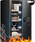 Open 7.5 Cubic Feet Fireproof Safe With Digital Keypad, 1700 Fahrenheit UL Certified Fire Safe For Home And Office showing shelves with valuables.