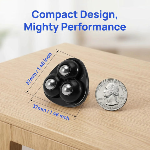 Twelve Pieces Self Adhesive Mini Casters And Swivel Ball Wheels That Roll Smooth As Butter for easy mobility shown with size reference.