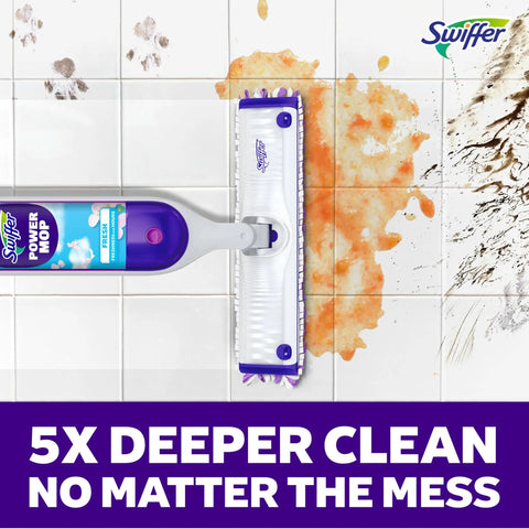 PowerMop Mopping Kit For Floor Cleaning With No Bucket Needed, 5X Cleaning Power, Electric Spray, Includes 1 Power Mop, 2 Replacement Pads, 2 Batteries, 1 Liquid Cleaning Solution, Multi Surface And Wood Floors on tiled floor